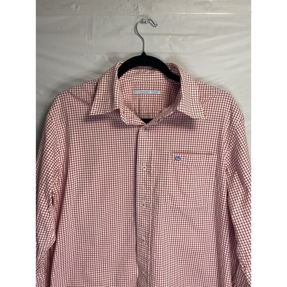 Southern Tide Shirt Mens Medium Button Up Red Check Plaid Long Sleeve Shirt - Picture 1 of 5